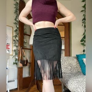 Suede Black Fringe Skirt 🖤🍸👡